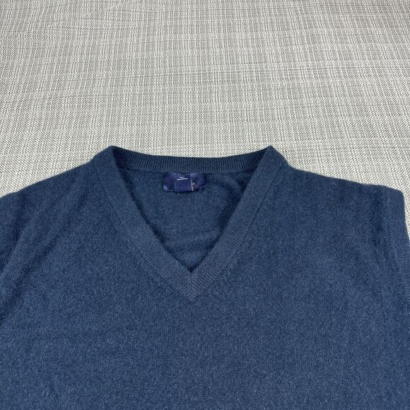 Lands End Sweater Vest Mens XL 100% Cashmere Blue Pullover V Neck Sleeveless - Picture 3 of 8